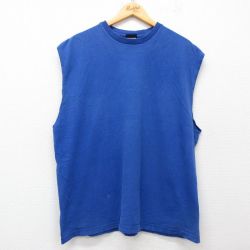 【20%OFF】XL★古着 ノースリーブ ビンテージ Tシャツ メンズ 00年代 00s 無地 大きいサイズ コットン クルーネック カナダ製 青 ブルー 25jun21 中古