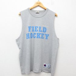 XL★古着 チャンピオン champion ノースリーブ Tシャツ メンズ 00年代 00s ワンポイントロゴ フィールドホッケー 大きいサイズ コットン クルーネック グレー 霜降り 25jun21 中古