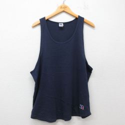 XL★古着 ラッセル ビンテージ タンクトップ メンズ 80年代 80s 無地 メッシュ地 クルーネック 紺 ネイビー 25jun21 中古