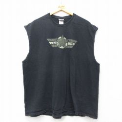 XL★古着 ノースリーブ ビンテージ Tシャツ メンズ 00年代 00s ミリタリー 星 大きいサイズ クルーネック 黒 ブラック 25jun21 中古