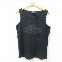 M★古着 ハーレーダビッドソン Harley Davidson タンクトップ レディース ビッグロゴ クルーネック USA製 黒 ブラック 25jun26 中古 メンズ