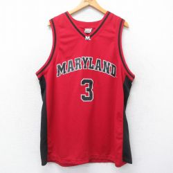 XL★古着 タンクトップ メンズ MARYLAND 3 メッシュ地 大きいサイズ ロング丈 Vネック 赤他 レッド ユニフォーム ゲームシャツ 25jun26 中古