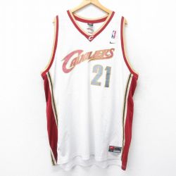 XL★古着 ナイキ NIKE ビンテージ タンクトップ メンズ 00年代 00s NBA クリーブランドキャバリアーズ ダリアスマイルズ メッシュ地 大きいサイズ ロング丈 Vネック 白他 ホワイト バスケットボール ユニフォーム ゲームシャツ 25jun26 中古