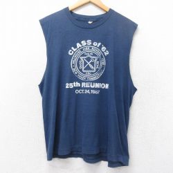 L★古着 スクリーンスターズ ノースリーブ ビンテージ Tシャツ メンズ 80年代 80s REUNION クルーネック 紺 ネイビー 霜降り 25jun26 中古