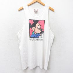 XL★古着 ビンテージ タンクトップ メンズ 90年代 90s ディズニー DISNEY ミッキー MICKEY MOUSE コットン クルーネック USA製 白 ホワイト 25jun26 中古