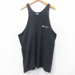 XL★古着 チャンピオン champion ビンテージ タンクトップ メンズ 90年代 90s ワンポイントロゴ ロング丈 コットン クルーネック USA製 黒 ブラック 【spe】 25jun26 中古