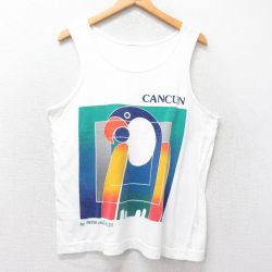 L★古着 ビンテージ タンクトップ メンズ 90年代 90s カンクン 鳥 クルーネック 白 ホワイト 25jun26 中古