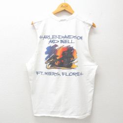 XL★古着 ノースリーブ ビンテージ Tシャツ メンズ 90年代 90s ハーレーダビッドソン Harley Davidson BUELL バイク クルーネック 白 ホワイト 25jun26 中古