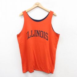 XL★古着 ビンテージ タンクトップ メンズ 80年代 80s イリノイ リバーシブル クルーネック USA製 オレンジ 25jun28 中古