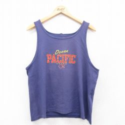 L★古着 オーシャンパシフィック OP ビンテージ タンクトップ メンズ 90年代 90s ビッグロゴ クルーネック 紺 ネイビー 25jun28 中古