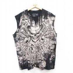 XL★古着 ノースリーブ Tシャツ メンズ スカル 大きいサイズ コットン クルーネック 黒他 ブラック 25jun28 中古