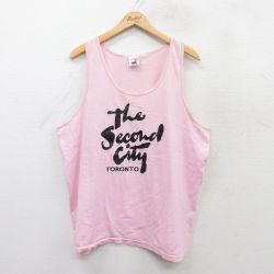 【50%OFF】XL★古着 フルーツオブザルーム ビンテージ タンクトップ メンズ 90年代 90s The Second City コットン クルーネック カナダ製 ピンク 25jun28 中古