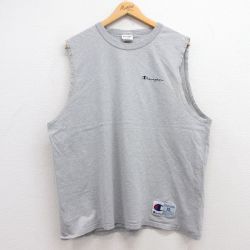 XL★古着 チャンピオン Champion ビンテージ ノースリーブ Tシャツ メンズ 00年代 00s ワンポイントロゴ 大きいサイズ コットン クルーネック グレー 霜降り 25jun28 中古