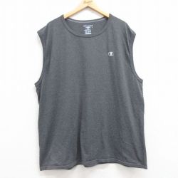 XL★古着 チャンピオン Champion ノースリーブ Tシャツ メンズ ワンポイントロゴ 大きいサイズ クルーネック 濃グレー 霜降り 25jun28 中古
