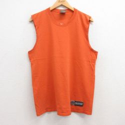 L★古着 ナイキ NIKE ビンテージ ノースリーブ Tシャツ メンズ ワンポイントロゴ センタースウォッシュ コットン クルーネック USA製 オレンジ 【spe】 25jun28 中古