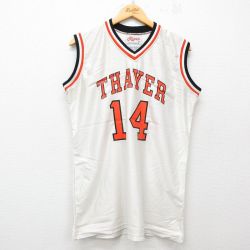 L★古着 ノースリーブ ビンテージ Tシャツ メンズ 00年代 00s THAYER 14 Vネック 白他 ホワイト ユニフォーム ゲームシャツ 25jun30 中古