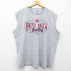 XL★古着 ノースリーブ Tシャツ メンズ MLB ボストンレッドソックス 大きいサイズ クルーネック グレー 霜降り メジャーリーグ ベースボール 野球 25jun30 中古