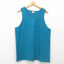 【50%OFF】L★古着 SPEEDO ビンテージ タンクトップ メンズ 90年代 90s ビッグロゴ コットン クルーネック USA製 青緑 25jun30 中古
