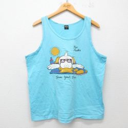XL★古着 ビンテージ タンクトップ メンズ 80年代 80s アヒル コットン クルーネック USA製 水色 25jun30 中古