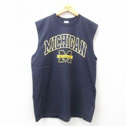 XL★古着 ノースリーブ ビンテージ Tシャツ メンズ 00年代 00s ミシガン コットン クルーネック 濃紺 ネイビー 25jun30 中古