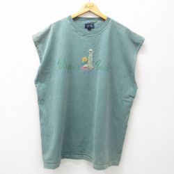 XL★古着 ノースリーブ ビンテージ Tシャツ メンズ バージニアビーチ 灯台 大きいサイズ ロング丈 コットン クルーネック 緑 グリーン 25jun30 中古