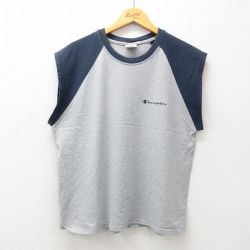 XL★古着 チャンピオン Champion ノースリーブ ビンテージ Tシャツ メンズ 00年代 00s ワンポイントロゴ ラグラン クルーネック グレー 霜降り 25jun30 中古