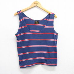 M★古着 BVD ビンテージ タンクトップ メンズ コットン クルーネック 紺他 ネイビー ボーダー 25jul02 中古