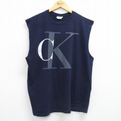 XL★古着 カルバンクライン Calvin Klein ノースリーブ ビンテージ ブランド Tシャツ メンズ 90年代 90s ビッグロゴ 大きいサイズ コットン クルーネック 紺 ネイビー 【spe】 25jul03 中古