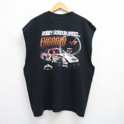 XL★古着 ノースリーブ ビンテージ Tシャツ メンズ 00年代 00s レーシングカー 大きいサイズ コットン クルーネック 黒 ブラック 25jul03 中古