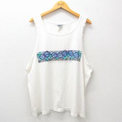 XL★古着 ビンテージ タンクトップ メンズ 00年代 00s ハイビスカス 大きいサイズ クルーネック 白 ホワイト 25jul03 中古