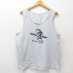 【20%OFF】XL★古着 タンクトップ メンズ ナマケモノ サーフィン Pura Vida クルーネック 薄グレー 霜降り 25jul03 中古