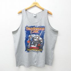 XL★古着 タンクトップ メンズ バイク 大きいサイズ クルーネック グレー 霜降り 25jul03 中古