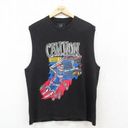 L★古着 ノースリーブ Tシャツ メンズ CANNON スケルトン クルーネック 黒 ブラック 25jul03 中古