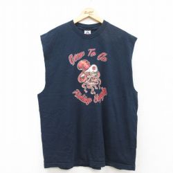 XL★古着 ノースリーブ ビンテージ Tシャツ メンズ 00年代 00s スカル タコ コットン クルーネック 紺 ネイビー 25jul03 中古