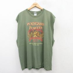 【20%OFF】XL★古着 ノースリーブ ビンテージ Tシャツ メンズ 00年代 00s POLYGAMY PORTER ビール 大きいサイズ コットン クルーネック 緑 グリーン 25jul04 中古