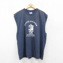 【50%OFF】XL★古着 ノースリーブ ビンテージ Tシャツ メンズ 00年代 00s STONE SOLDIER 大きいサイズ コットン クルーネック 紺 ネイビー 25jul04 中古