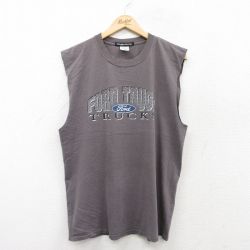 【50%OFF】L★古着 ノースリーブ ビンテージ Tシャツ メンズ 00年代 00s フォード FORD コットン クルーネック グレー系 25jul04 中古