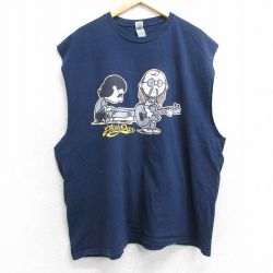 XL★古着 ノースリーブ ロック バンド Tシャツ メンズ スティーリーダン 大きいサイズ コットン クルーネック 紺 ネイビー 25jul05 中古