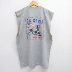 XL★古着 ノースリーブ ビンテージ Tシャツ メンズ 90年代 90s カウボーイ 星条旗 胸ポケット付き 大きいサイズ クルーネック USA製 グレー 霜降り 25jul05 中古