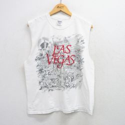 L★古着 ノースリーブ ビンテージ Tシャツ メンズ 00年代 00s ラスベガス 刺繍 コットン クルーネック 白 ホワイト 25jul05 中古