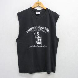 【50%OFF】L★古着 ノースリーブ ビンテージ Tシャツ メンズ 00年代 00s ビショップユースタスプレパラトリースクール 騎士 コットン クルーネック 黒 ブラック 25jul05 中古