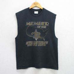 【50%OFF】L★古着 ヘインズ Hanes ノースリーブ ビンテージ Tシャツ メンズ 00年代 00s NFL ニューオーリンズセインツ コットン クルーネック 黒 ブラック アメフト スーパーボウル 25jul05 中古