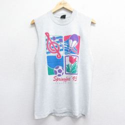 M★古着 フルーツオブザルーム ノースリーブ ビンテージ Tシャツ メンズ 90年代 90s 音符 気球 クルーネック USA製 薄グレー 霜降り 25jul07 中古