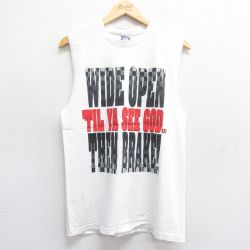 M★古着 ノースリーブ ビンテージ Tシャツ メンズ 90年代 90s WIDE OPEN コットン クルーネック USA製 白 ホワイト 25jul07 中古