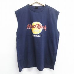 XL★古着 ノースリーブ ビンテージ Tシャツ メンズ 00年代 00s ハードロックカフェ プーケット 大きいサイズ コットン クルーネック 紺 ネイビー 25jul07 中古