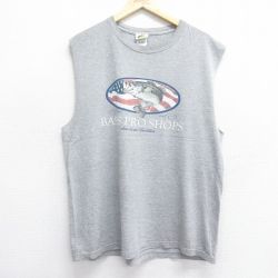 L★古着 ノースリーブ ビンテージ Tシャツ メンズ 00年代 00s バスプロショップス 魚 クルーネック グレー 霜降り 25jul07 中古