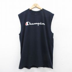 XL★古着 チャンピオン champion ノースリーブ Tシャツ メンズ ビッグロゴ コットン クルーネック 濃紺 ネイビー 25jul07 中古