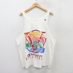【20%OFF】XL★古着 チャンピオン champion ビンテージ タンクトップ メンズ 90年代 90s ビッグロゴ バレーボール クルーネック 白 ホワイト 25jul07 中古