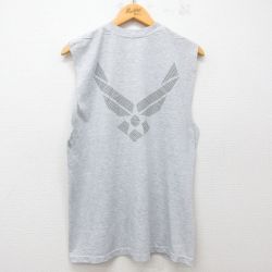 L★古着 ノースリーブ Tシャツ メンズ ミリタリー USエアフォース リフレクター クルーネック 薄グレー 霜降り 25jul07 中古