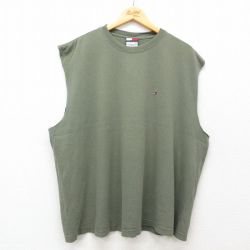 トミーヒルフィガー 90s ノースリーブTシャツ ワンポイント グリーン XL | 古着